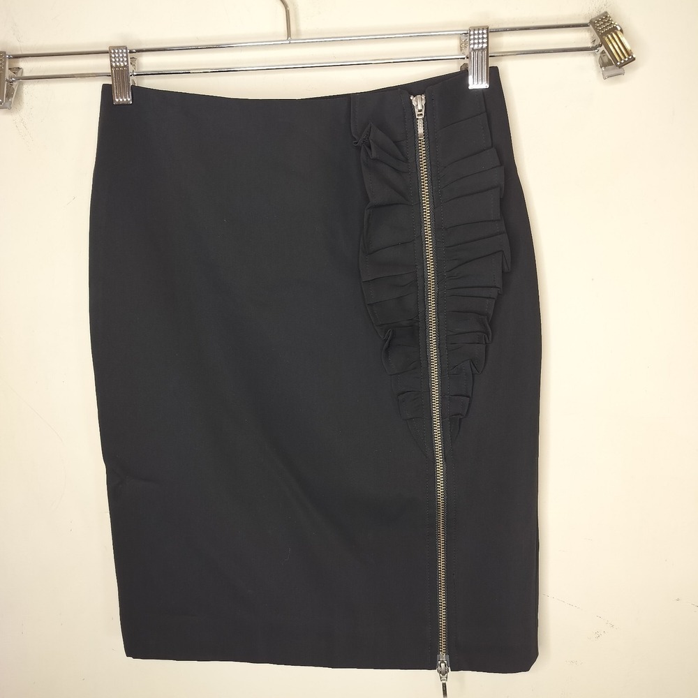 Banana Republic Ruffled Pencil Skirt Zip Front Black‎